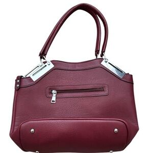 Black Rivet Burgundy Vegan Pebble Leather Handbag with Coin Purse